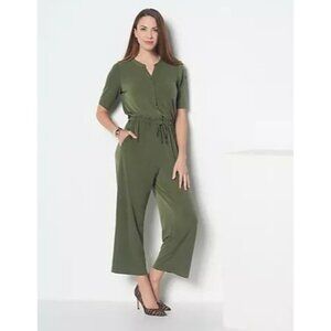 Susan Graver Regular Liquid Knit Button-Front Crop Jumpsuit  2X (505)